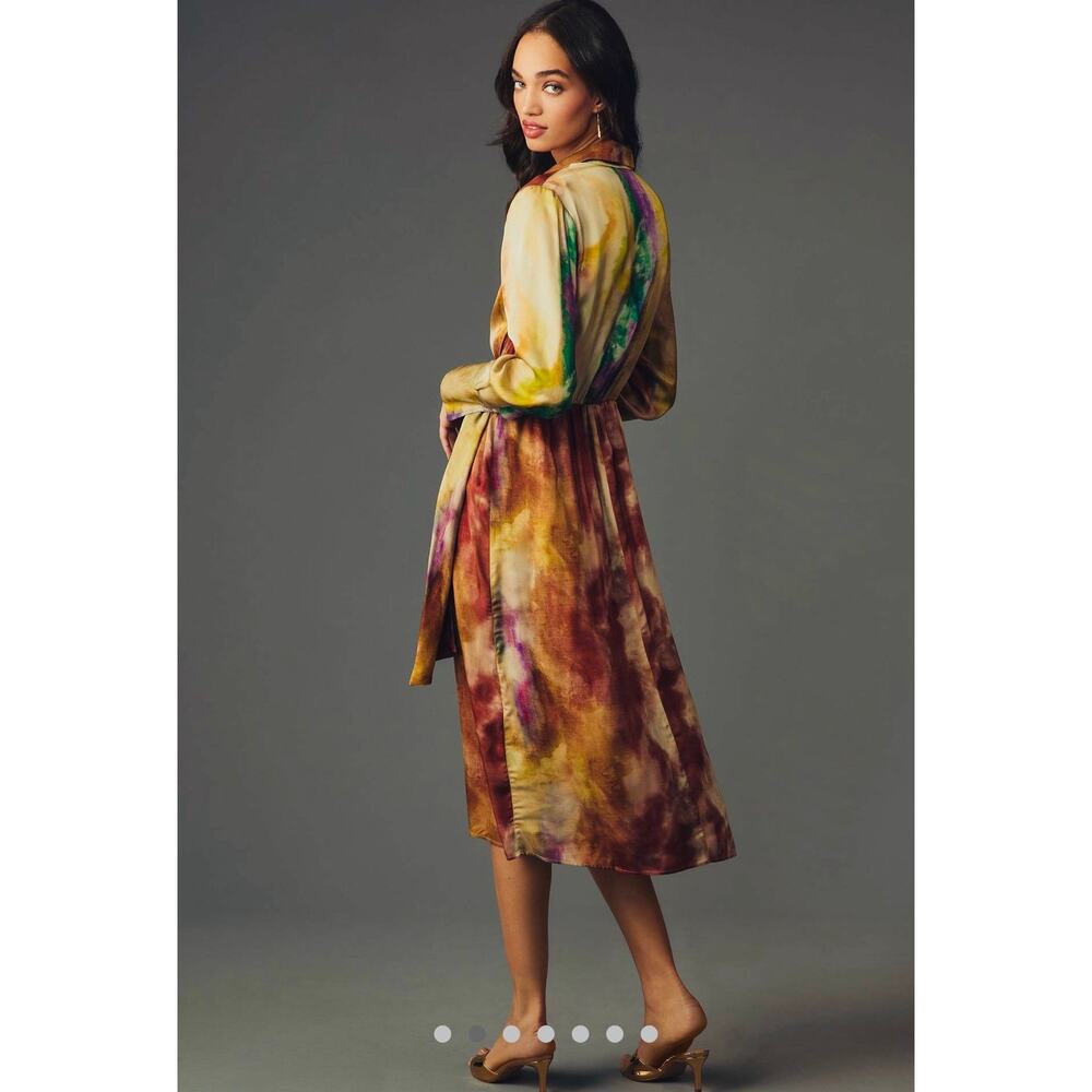 NWT❤️Anthro By Anthropologie Long-Sleeve Tie-Front Midi Shirt Dress szS - Picture 9 of 12